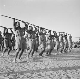 Māori Battalion performing a haka for the King of Greece, at Helwan, Egypt.